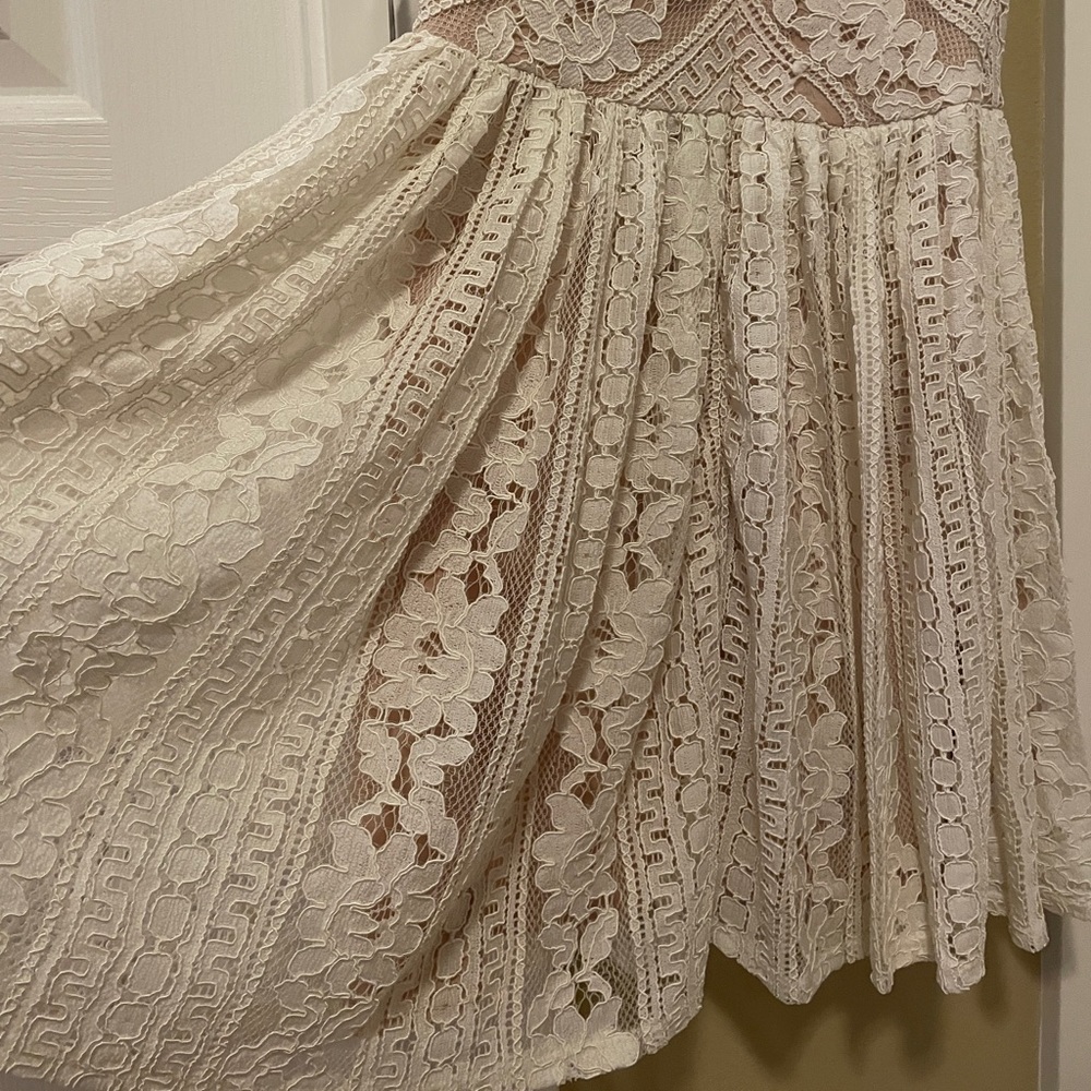 White lace with nude lining A line dress